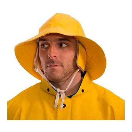 Industrial Work Yellow Lined Rain Hat, Waterproof, .35mm PVC On Polyester, Medium